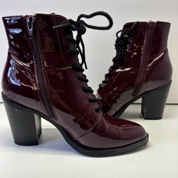 Forever 21 Faux Patent Leather Lace-Up Booties Burgundy Size 6 - Picture 4 of 8
